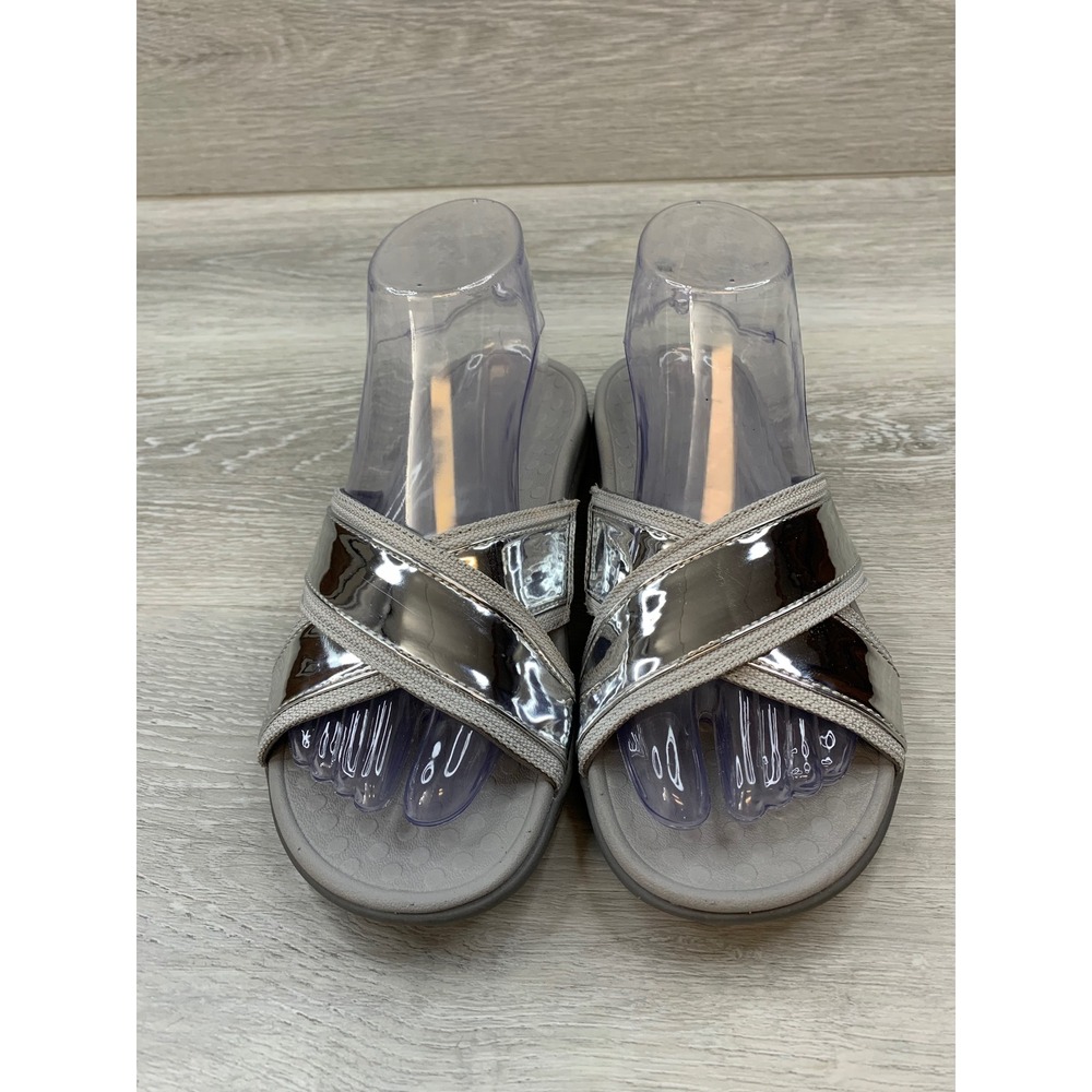 Vionic Merced Silver Metallic Slide Sandals Women's 6 Orthotic Support - Picture 2 of 10